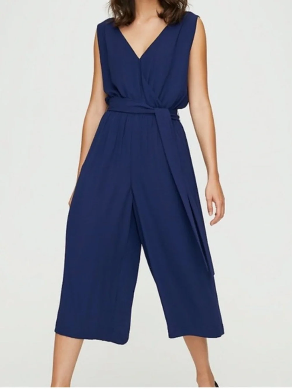 Aritzia Babaton Maximillian Belted Wide Leg Sleeveless Jumpsuit Navy Blue Size L